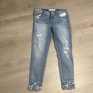 BKE Medium Blue Distressed Cropped Jeans